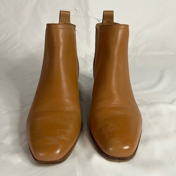 Lucky Brand Womens size 8.5 Brown Tan Ilisse Leather Ankle Bootie Cowboy Slip On - Picture 2 of 8